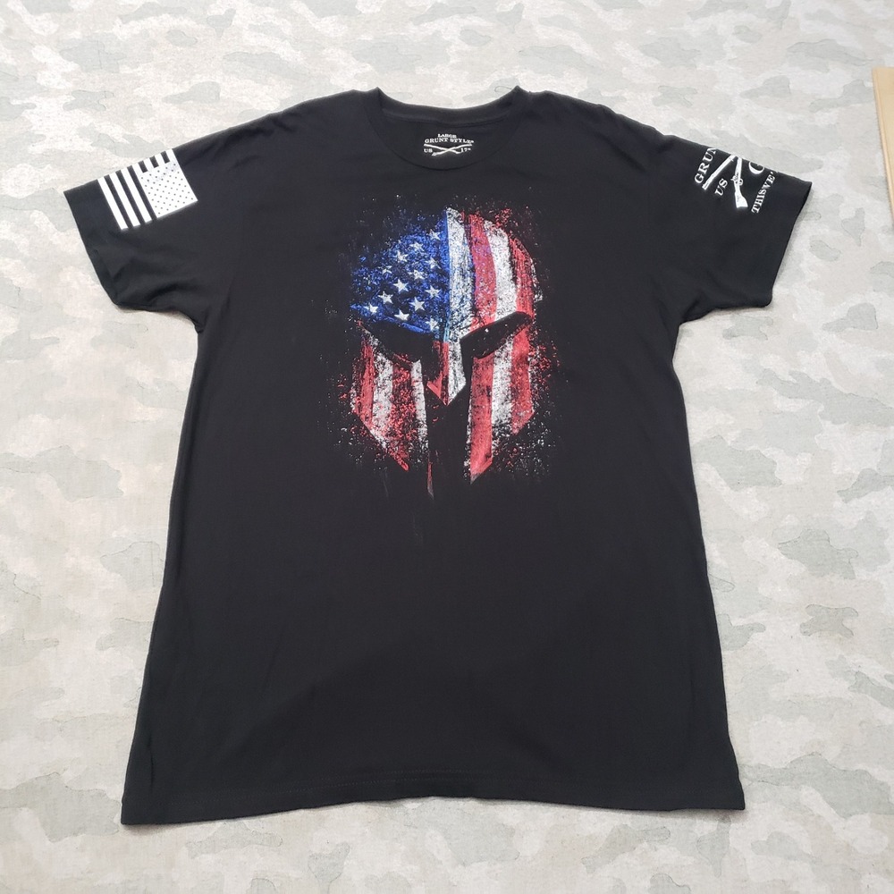 Grunt Style Shirt Mens Large Black American Flag Patriotic Short Sleeve Shooting